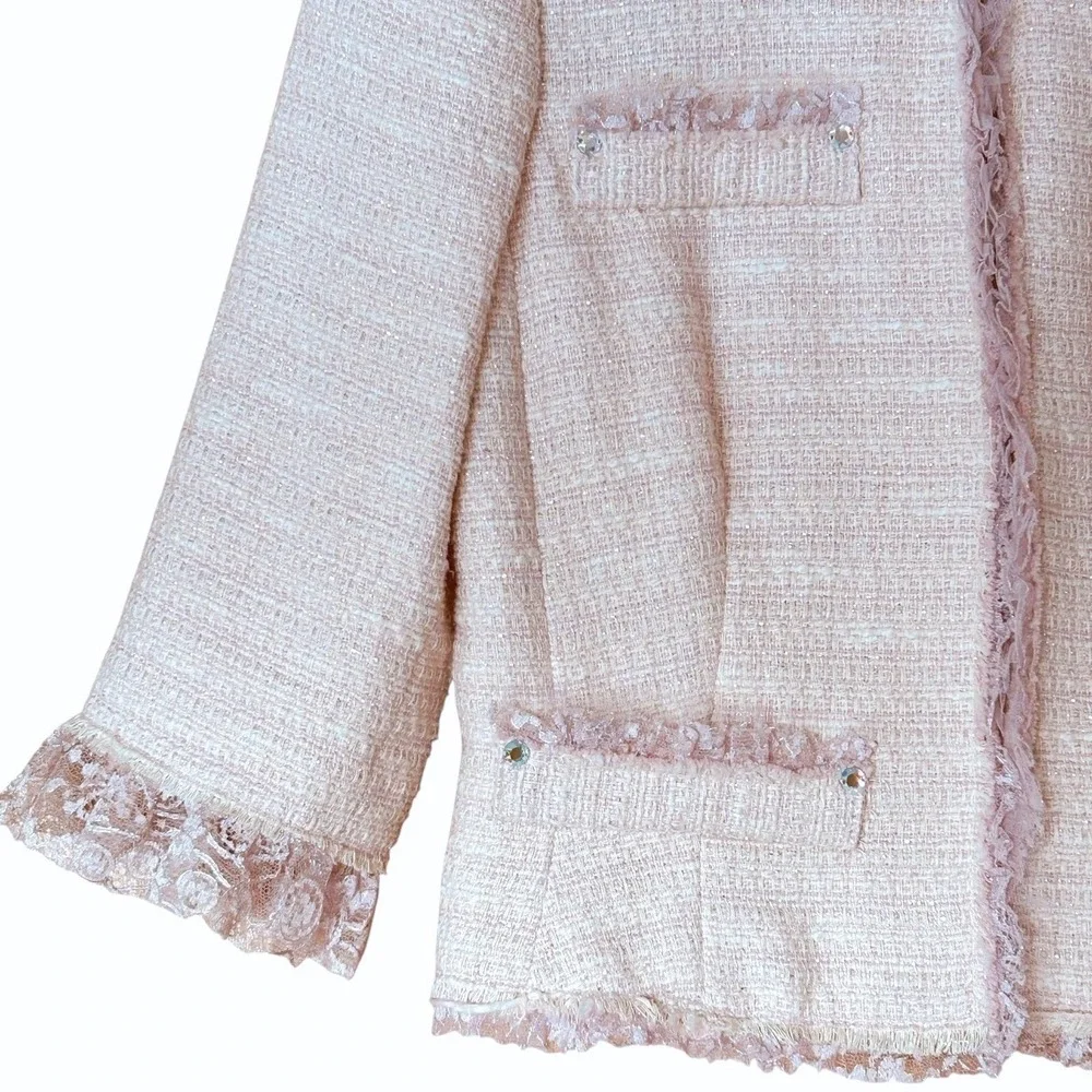 ABS Allen Schwartz Pink‎ Tweed Blazer Jacket Size 8 Metallic Shimmer Coquette